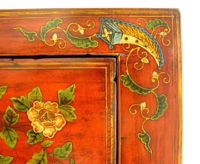 紅描彩二門(mén)柜工廠|red depicting a color chest with two gates