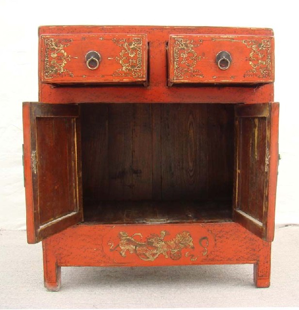 紅描金二抽二門小柜工廠|red depicting a color small chest with two gates and two drawers