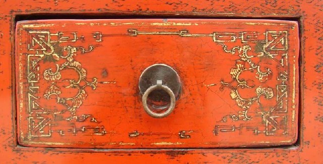 紅描金二抽二門小柜工廠|red depicting a color small chest with two gates and two drawers
