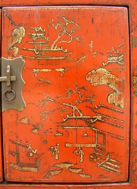 紅描金二抽二門小柜工廠|red depicting a color small chest with two gates and two drawers