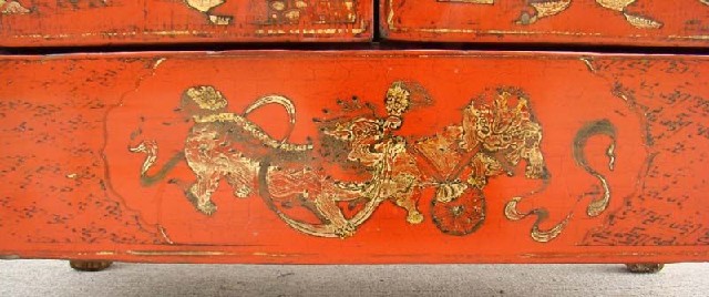 紅描金二抽二門小柜工廠|red depicting a color small chest with two gates and two drawers