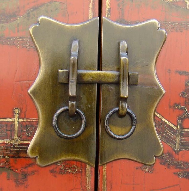紅描金四門柜工廠|red depicting a color small siamese chest with two gates