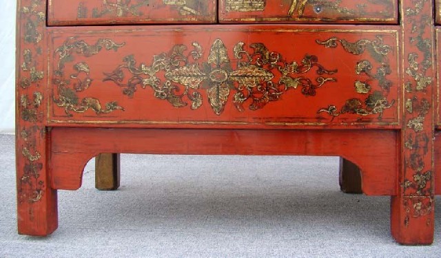 紅描金四門柜工廠|red depicting a color small siamese chest with two gates