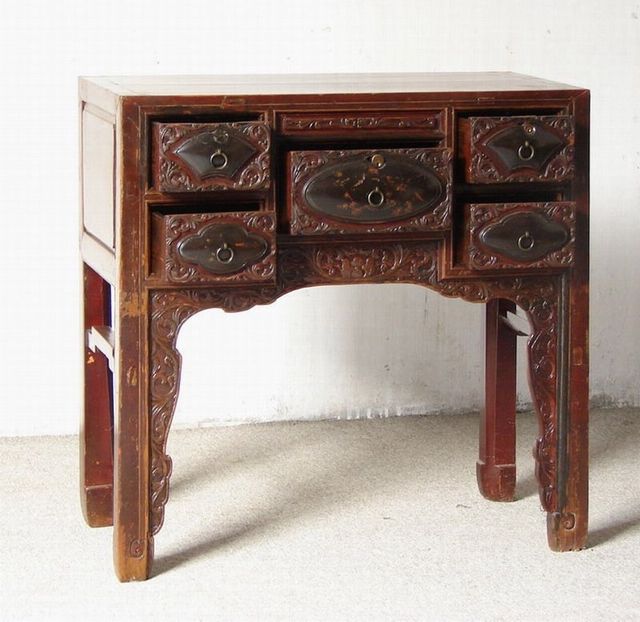 五抽雕花桌|Carved table with 5 drawers