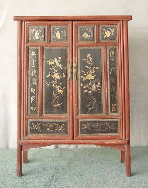 描金二門中柜工廠|Red & gilt medium cabinet