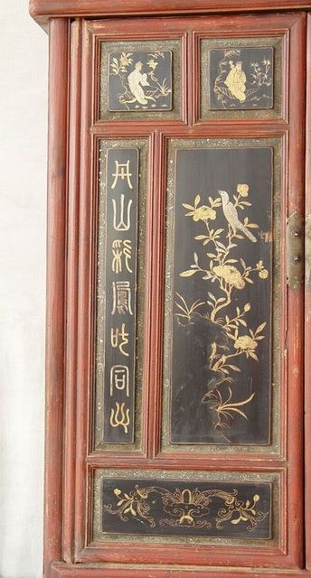 描金二門中柜工廠|Red & gilt medium cabinet
