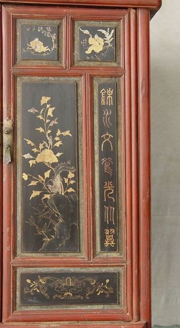 描金二門中柜工廠|Red & gilt medium cabinet