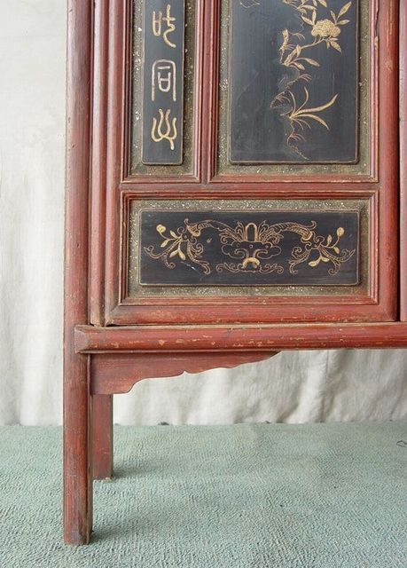 描金二門中柜工廠|Red & gilt medium cabinet