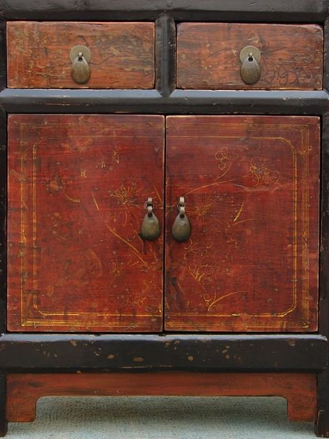 二抽二門描彩小柜|Color-painted small cabinet with two drawers and two doors