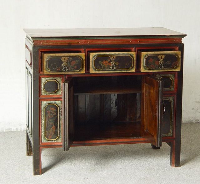 黑五彩三抽二門柜|cabinet