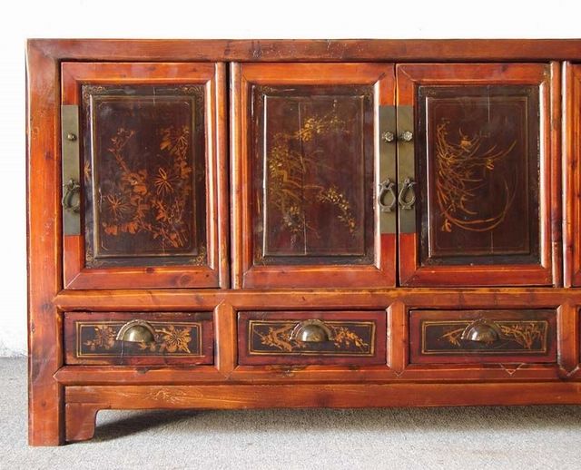 四抽四門描金柜|Red & gilt medium cabinet