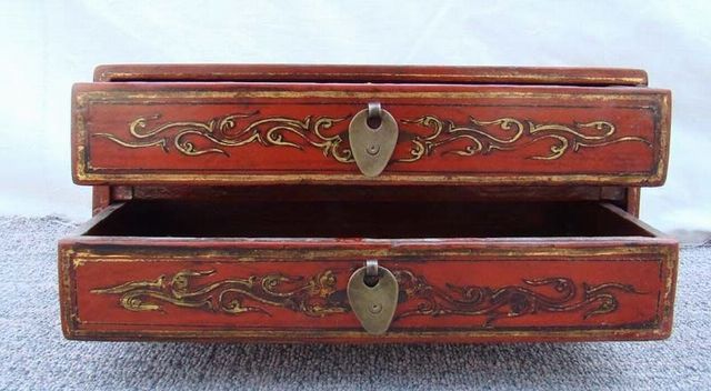 紅描金二抽盒|red depicting a color box with two drawers
