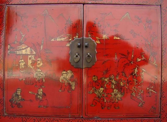 二抽四門描金柜工廠|depicts the color cabinet with two drawers and four gates