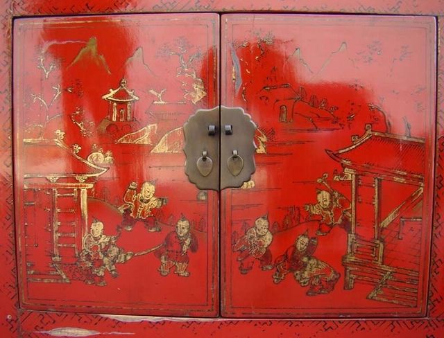 二抽四門描金柜工廠|depicts the color cabinet with two drawers and four gates