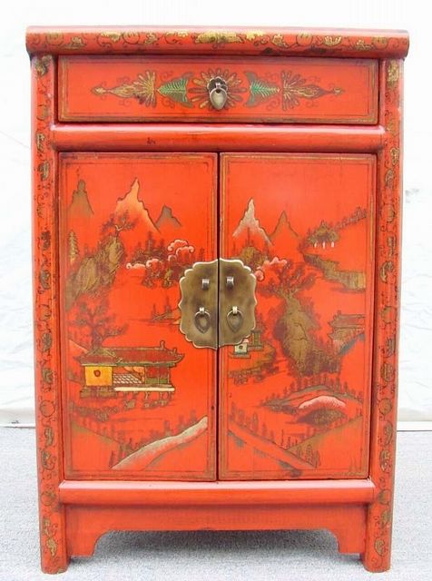 紅一抽二門小柜|red lacquer small cabinet with one drawer and two gates