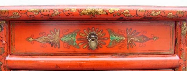 紅一抽二門小柜|red lacquer small cabinet with one drawer and two gates
