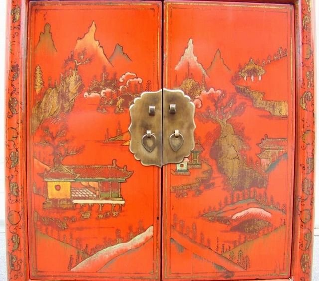 紅一抽二門小柜|red lacquer small cabinet with one drawer and two gates