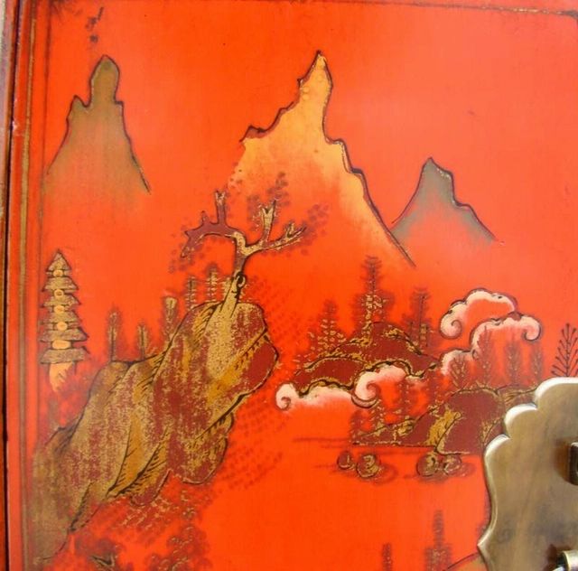 紅一抽二門小柜|red lacquer small cabinet with one drawer and two gates