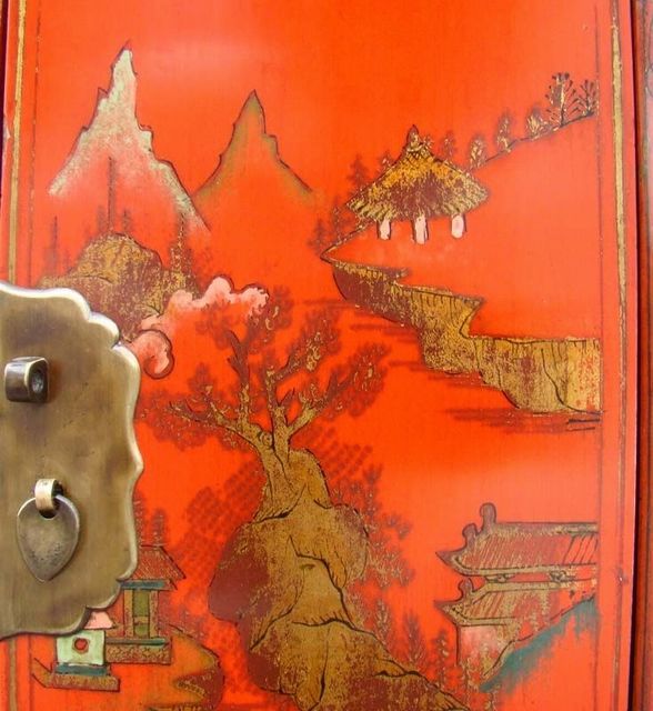 紅一抽二門小柜|red lacquer small cabinet with one drawer and two gates