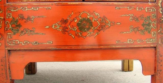 紅描金四門柜工廠|red depicting a color small siamese chest with two gates