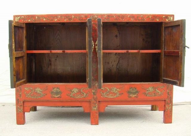 紅描金四門柜工廠|red depicting a color small siamese chest