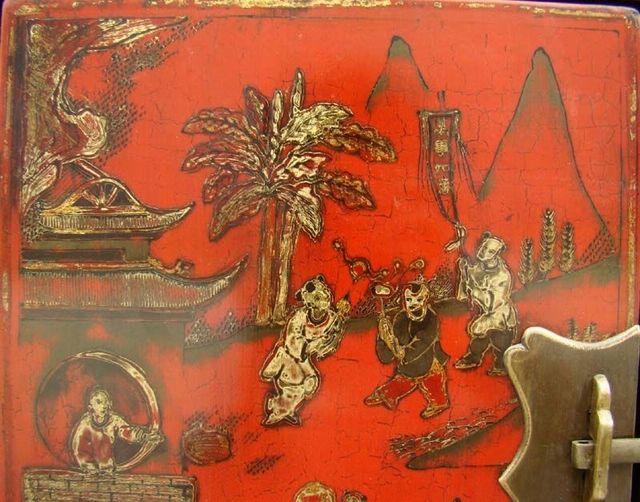 紅描金四門柜工廠|red depicting a color small siamese chest
