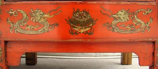 紅描金四門柜工廠|red depicting a color small siamese chest