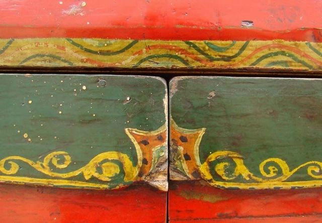 紅二門小柜|Red-lacquered small cabinet