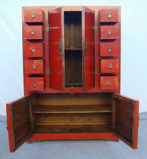 紅十抽四門大柜工廠|Red-lacquered big cabinet