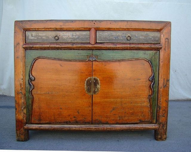 描彩二抽二門柜|Color-painted small cabinet w/ 2 doors & 3 drawers