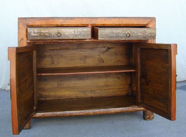 描彩二抽二門柜|Color-painted small cabinet w/ 2 doors & 3 drawers