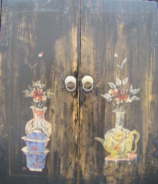 高碑店黑五彩四門亮格柜|Black multicolored big cabinet