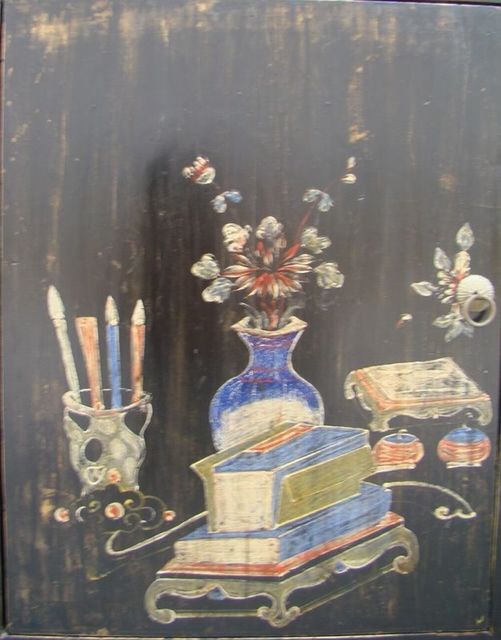 高碑店黑五彩四門亮格柜|Black multicolored big cabinet