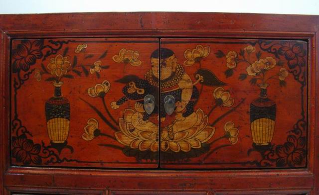 描彩三抽二門柜工廠|painted cabinet