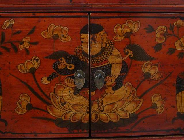 描彩三抽二門柜工廠|painted cabinet