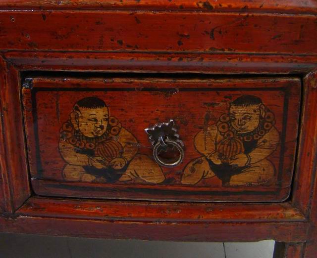 描彩三抽二門柜工廠|painted cabinet