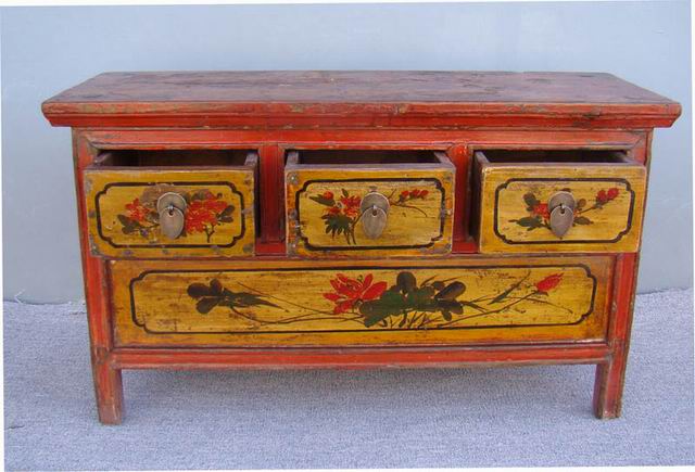 描彩三抽地桌工廠|painted lower table