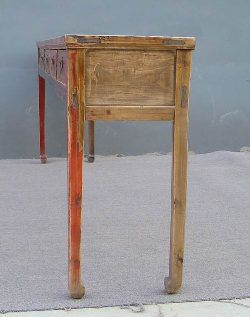描彩五抽條桌|painted long table