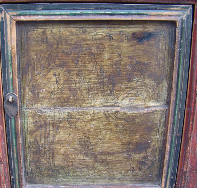 描彩四抽四門柜|Color-painted low cabinet