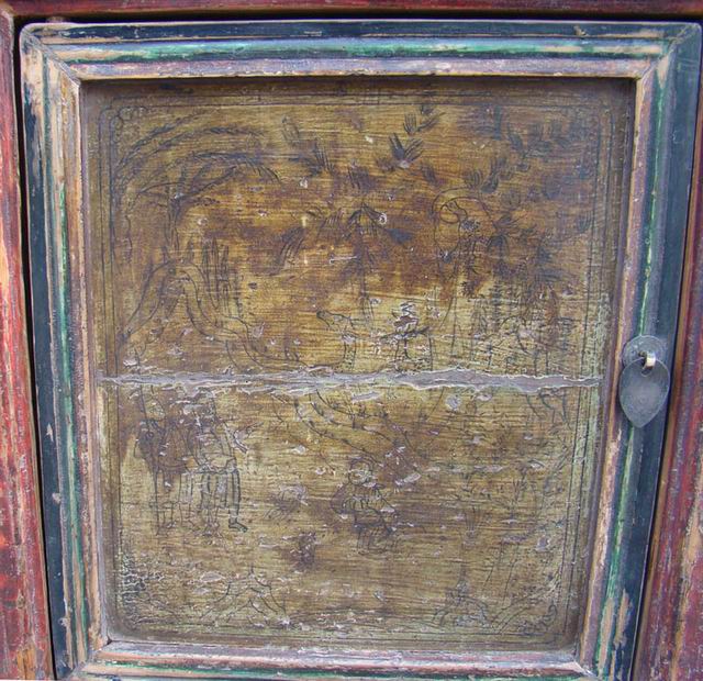 描彩四抽四門柜|Color-painted low cabinet