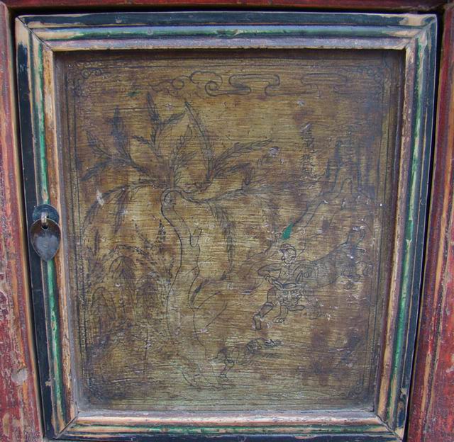 描彩四抽四門柜|Color-painted low cabinet