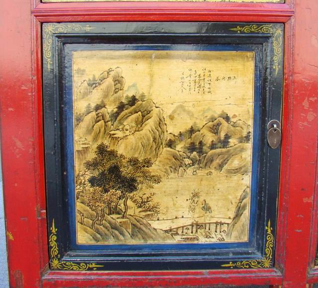 描彩三抽三門柜|painted cabinet