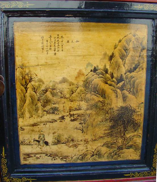 描彩三抽三門柜|painted cabinet