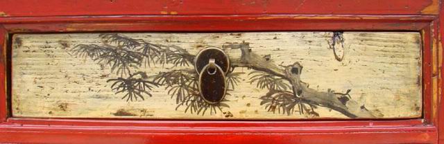 描彩三抽三門柜|painted cabinet