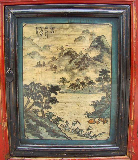 描彩三抽三門柜|painted cabinet