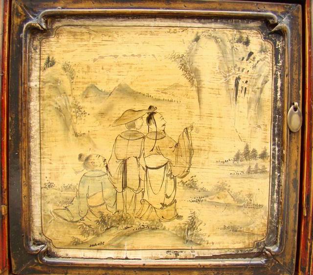 描彩三抽三門柜|Color-painted low cabinet