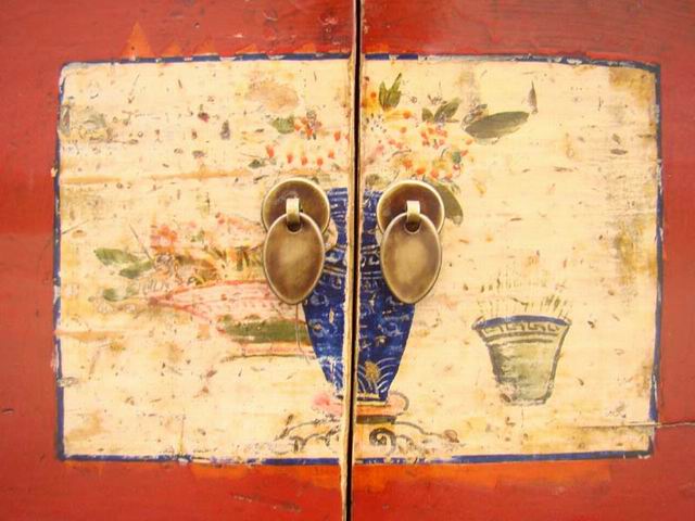 描彩四門連體|painted cabinet