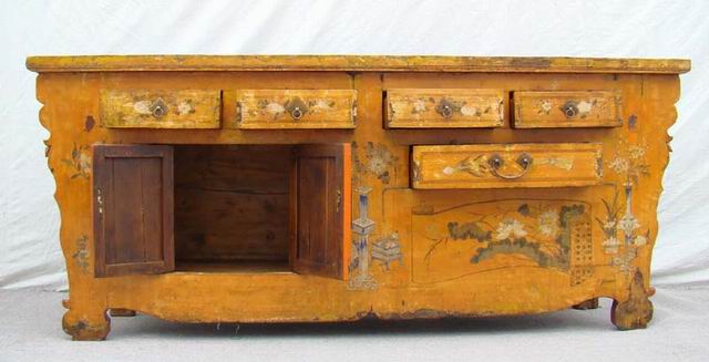 描彩五抽二門連柜|painted cabinet