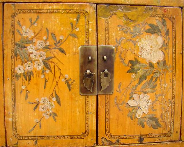 描彩五抽二門連柜|painted cabinet