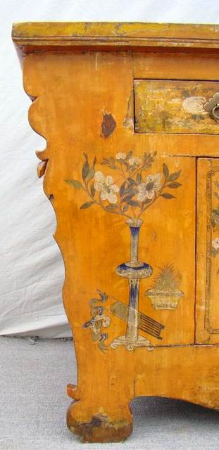 描彩五抽二門連柜|painted cabinet